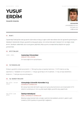 Güvenlik Görevlisi CV Örnekleri cv indir